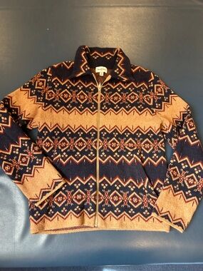 Goodfellow & Co sz S UNISEX Navy &  Camel Navajo Cotton blend Zip Cardigan